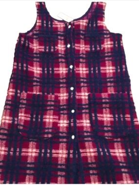 NWT EUC Carleen Anthropologie Mini Snap Front Dress Maroon Blue Plaid Pockets S